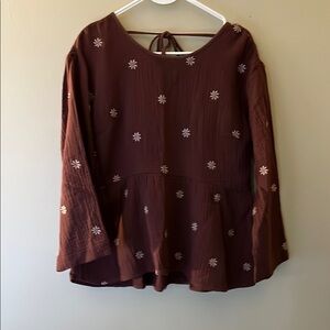 Madewell Brown Relaxed Peplum Long Sleeve Blouse